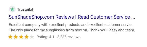 Trustpilot Search result in google thumbnail